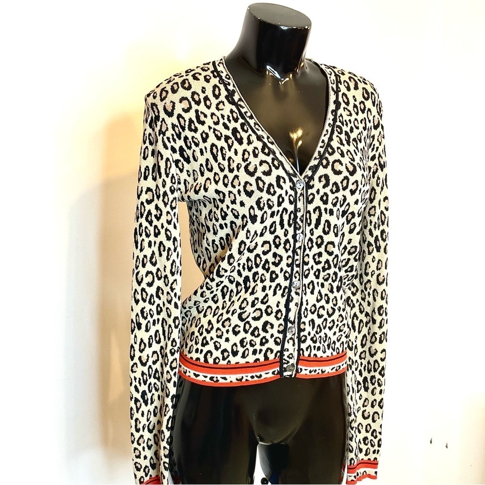Rino & Pelle Leopard Cardigan Cream Black Orange Trim XS
